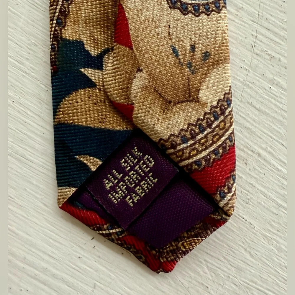 Bert Pulitzer Collectors Edition Silk Neck Tie Red And Tan Paisley Pattern